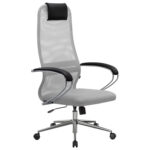 Кресло офисное МЕТТА "SU-B-8" хром, ткань-сетка, сиденье мягкое, светло-серое — изображение 2