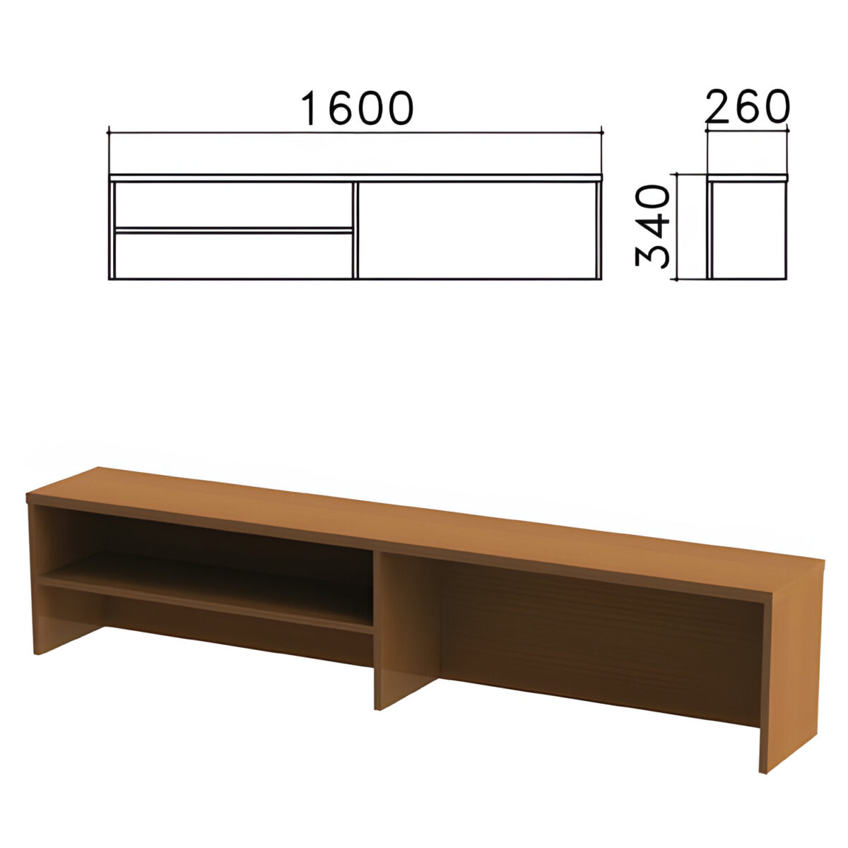 Надстройка для стола письменного "Монолит", 1600х260х340 мм, 1 полка, цвет орех гварнери, НМ39.3 — изображение 1