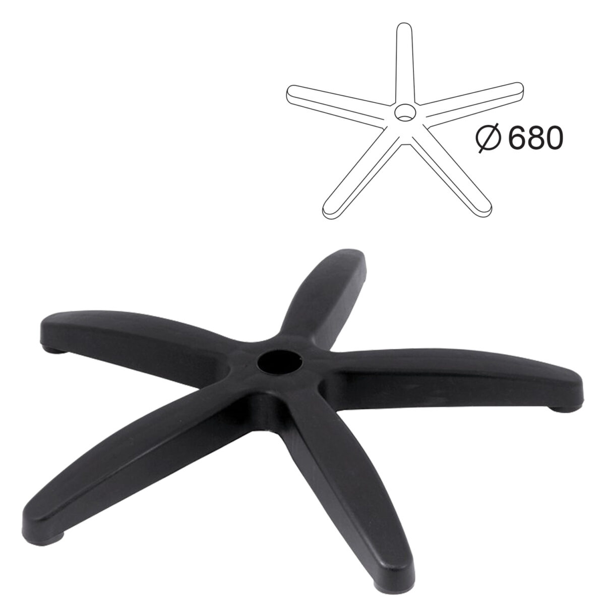 Пятилучие для кресла, нагрузка до 120 кг, диаметр 680 мм, пластиковое — изображение 1