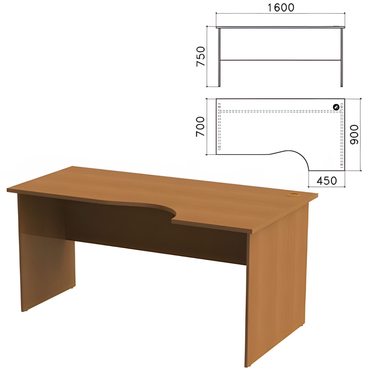 4ed88454e3fb1_xl Стол письменный эргономичный "Монолит", 1600х900х750 мм, правый, цвет орех гварнери, СМ6.3 — изображение 1