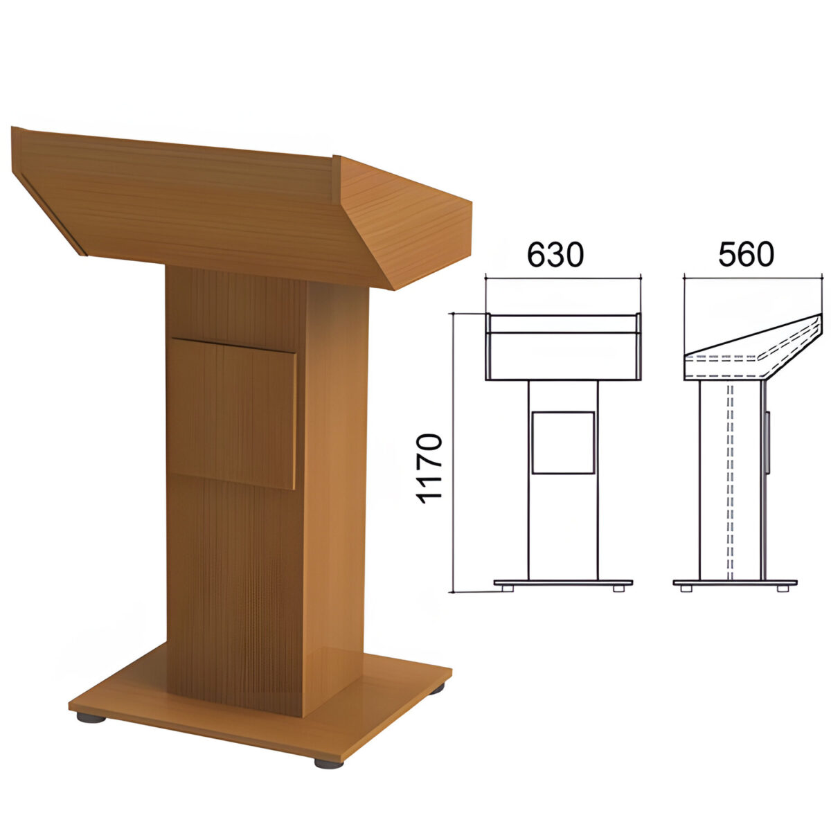 Трибуна кафедра напольная "Монолит", 630х560х1170 мм, цвет орех гварнери, ТЛ03.3 — изображение 1