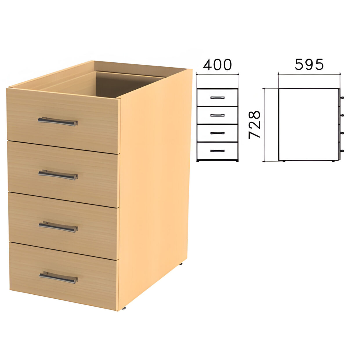 Тумба (каркас БЕЗ КРЫШКИ) приставная "Монолит", 400х595х728 мм, 4 ящика, бук бавария, ТМ06.1 — изображение 1