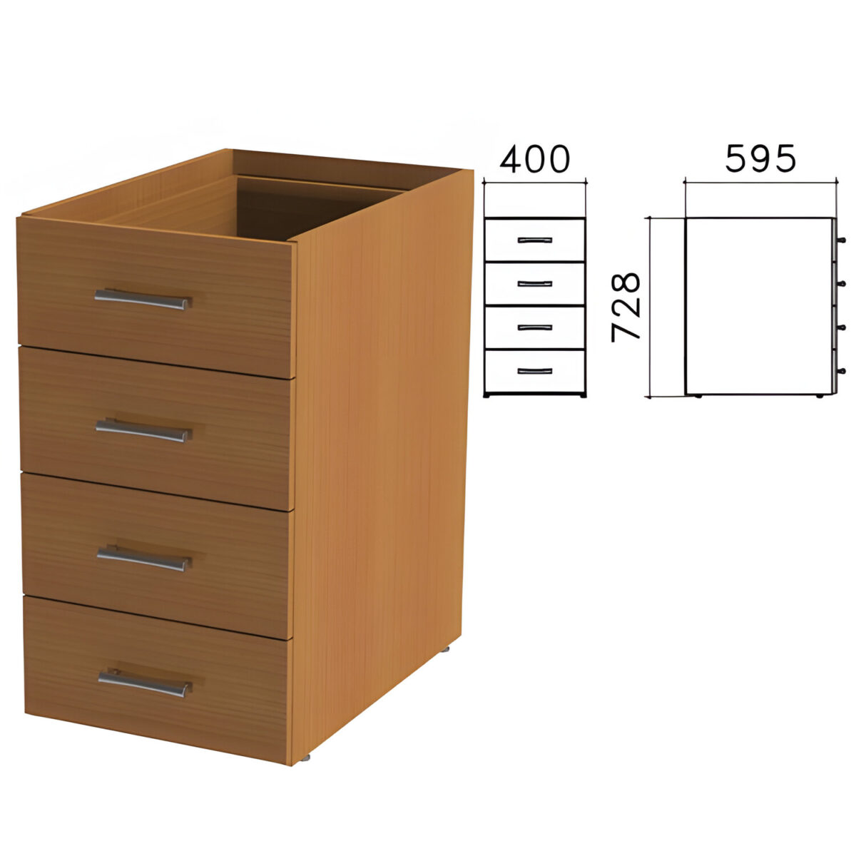 Тумба (каркас БЕЗ КРЫШКИ) приставная "Монолит", 400х595х728 мм, 4 ящика, орех гварнери, ТМ06.3 — изображение 1