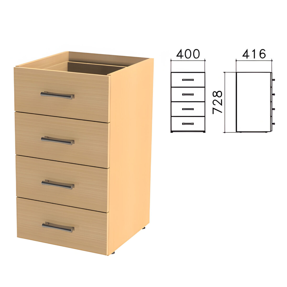 Тумба (каркас БЕЗ КРЫШКИ) приставная "Монолит", 400х416х728 мм, 4 ящика, бук бавария, ТМ05.1 — изображение 1