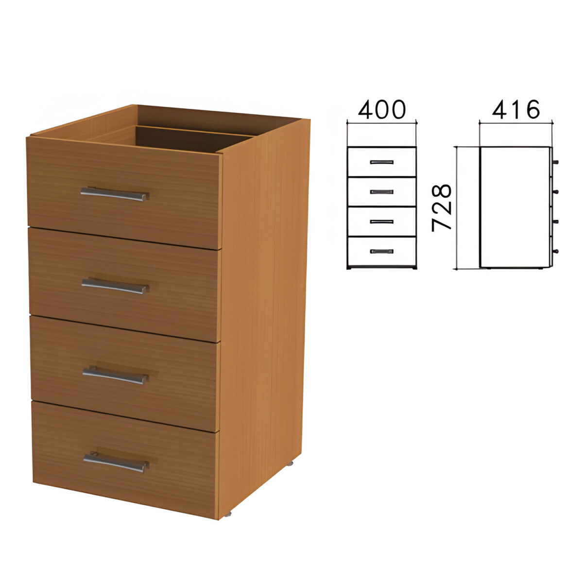 Тумба (каркас БЕЗ КРЫШКИ) приставная "Монолит", 400х416х728 мм, 4 ящика, орех гварнери, ТМ05.3 — изображение 1