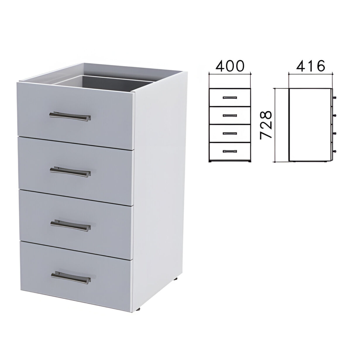 Тумба (каркас БЕЗ КРЫШКИ) приставная "Монолит", 400х416х728 мм, 4 ящика, серая, ТМ05.11 — изображение 1