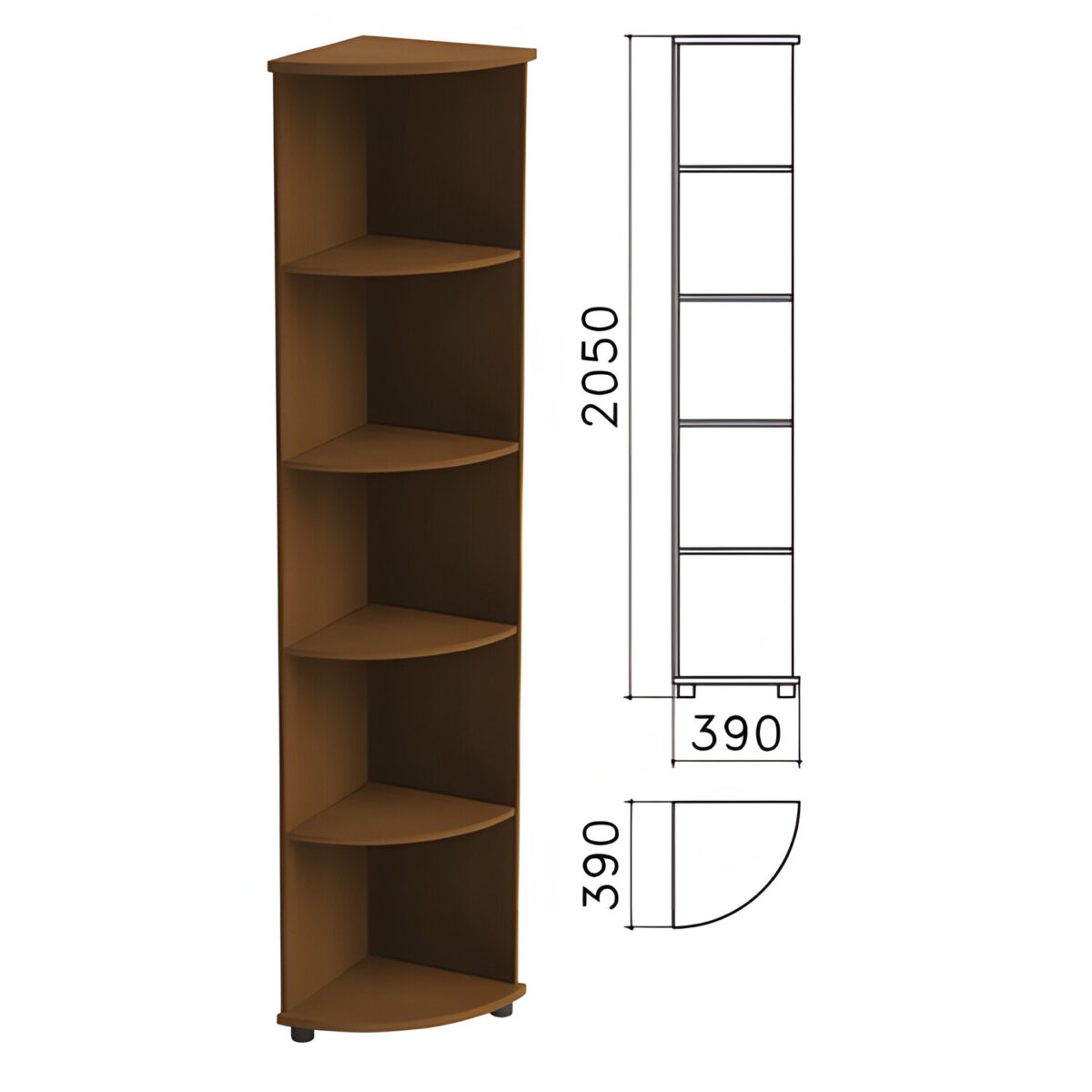 Шкаф (стеллаж) угловой "Монолит", 390х390х2050 мм, 4 полки, цвет орех гварнери, УМ46.3 — изображение 1