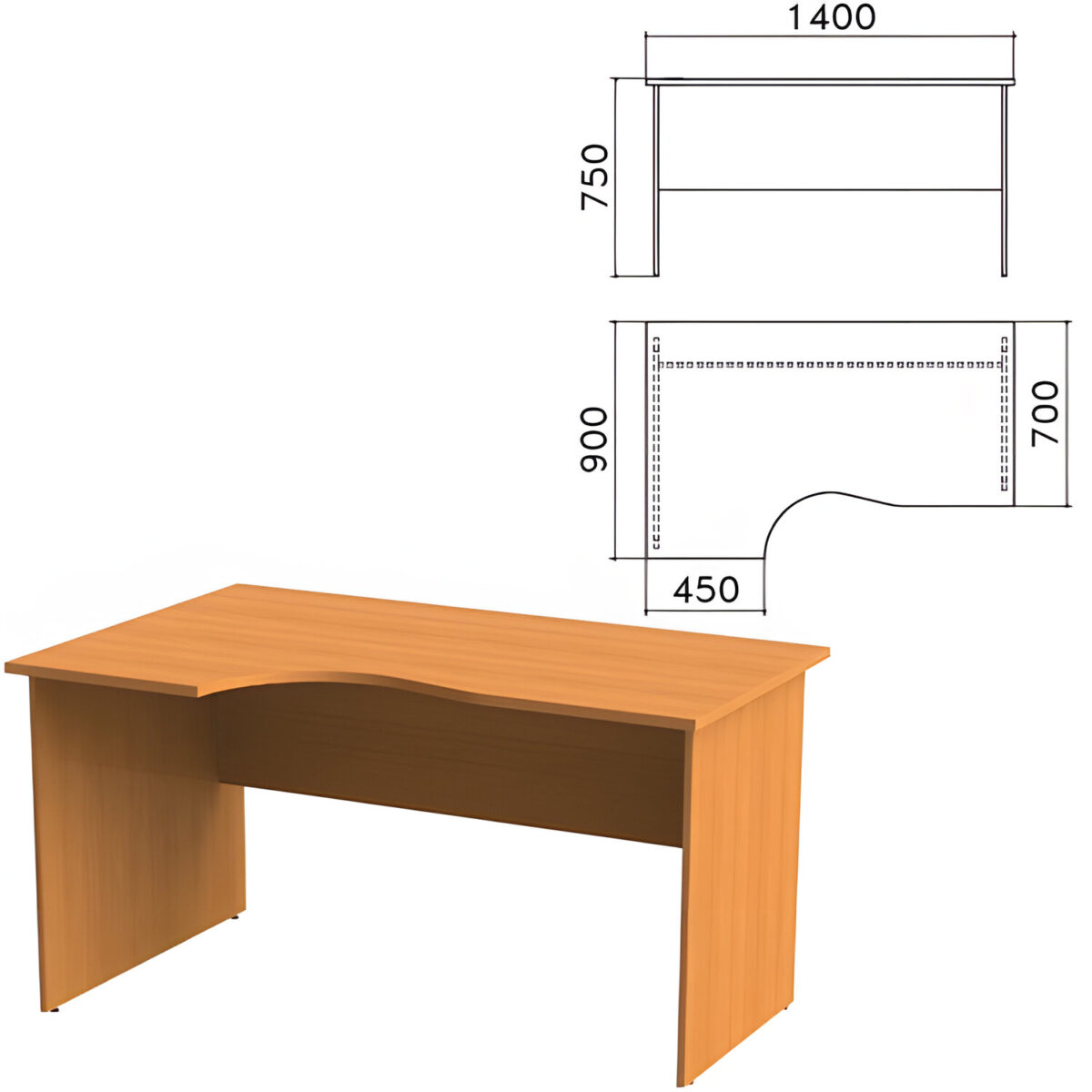 Стол письменный эргономичный "Фея", 1400х900х750 мм, левый, цвет орех милан, СФ07.5 — изображение 1