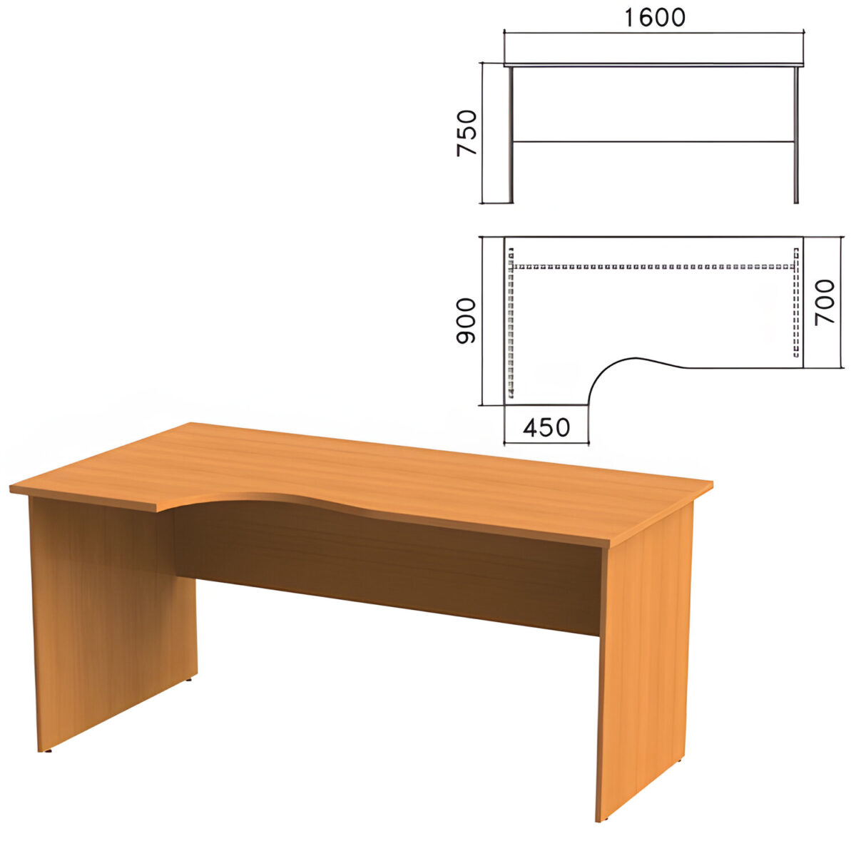Стол письменный эргономичный "Фея", 1600х900х750 мм, левый, цвет орех милан, СФ09.5 — изображение 1