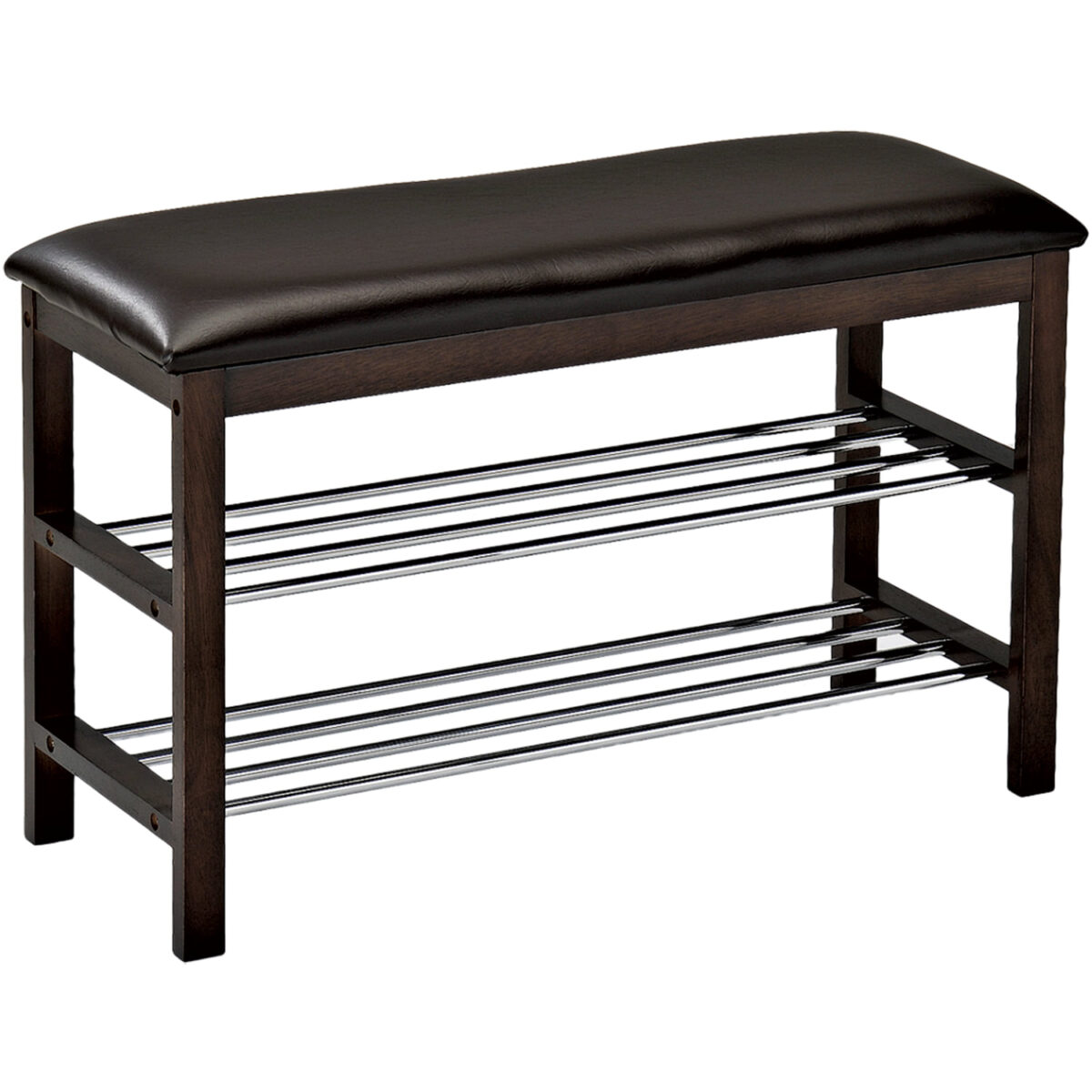 Банкетка-полка для обуви SR-0628, 760х310х490 мм, 2 отделения, дерево/металл, темный орех/хром — изображение 1