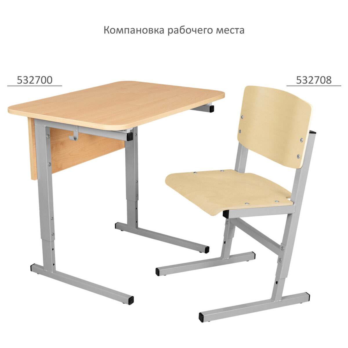 Стол-парта 1-местный регулируемый СУТ.54, 600х500х640-780 мм, рост 4-6, серый каркас, ЛДСП клён — изображение 5