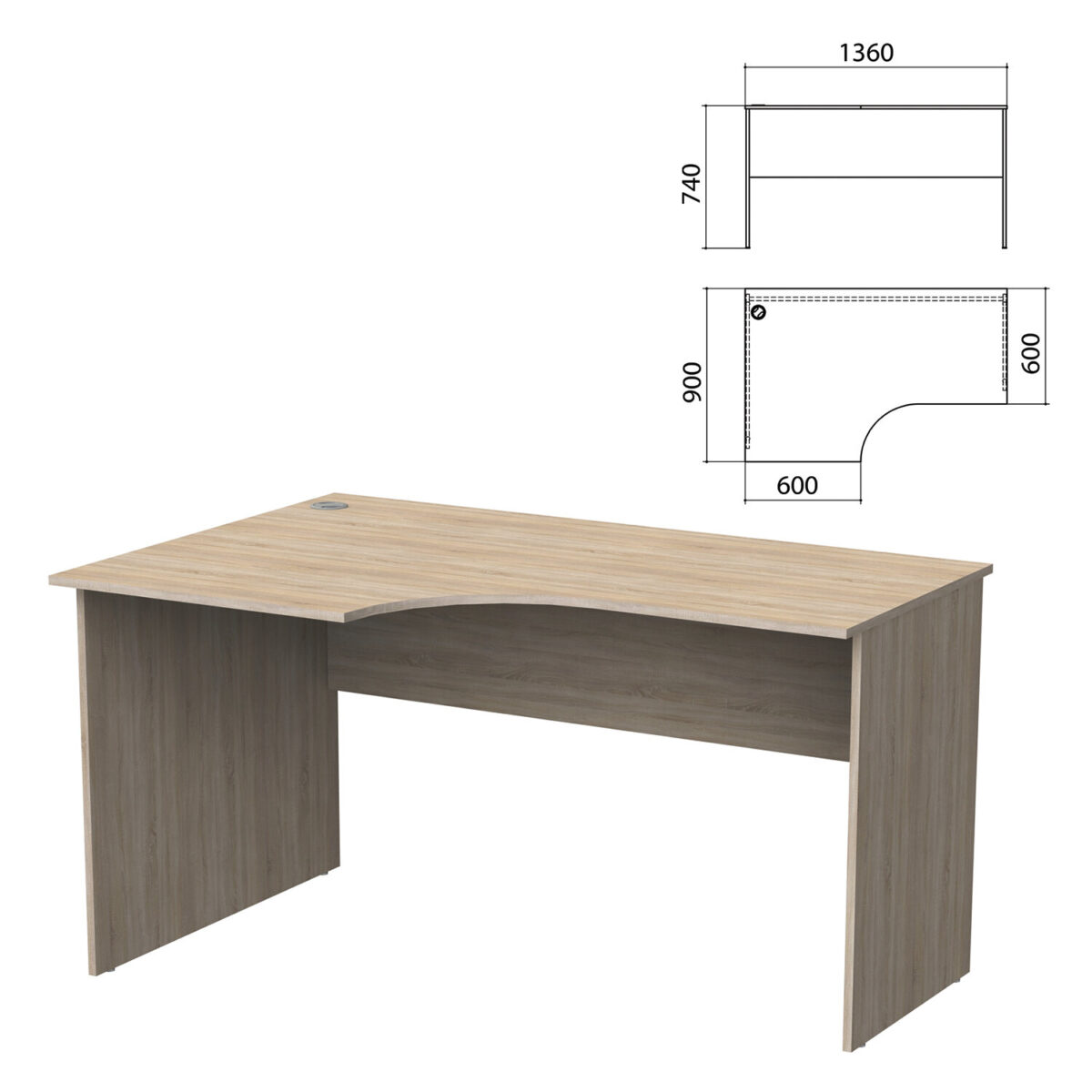 Стол письменный эргономичный "Бюджет" 1360х900х740 мм, левый, дуб сонома, 402662-091 — изображение 1