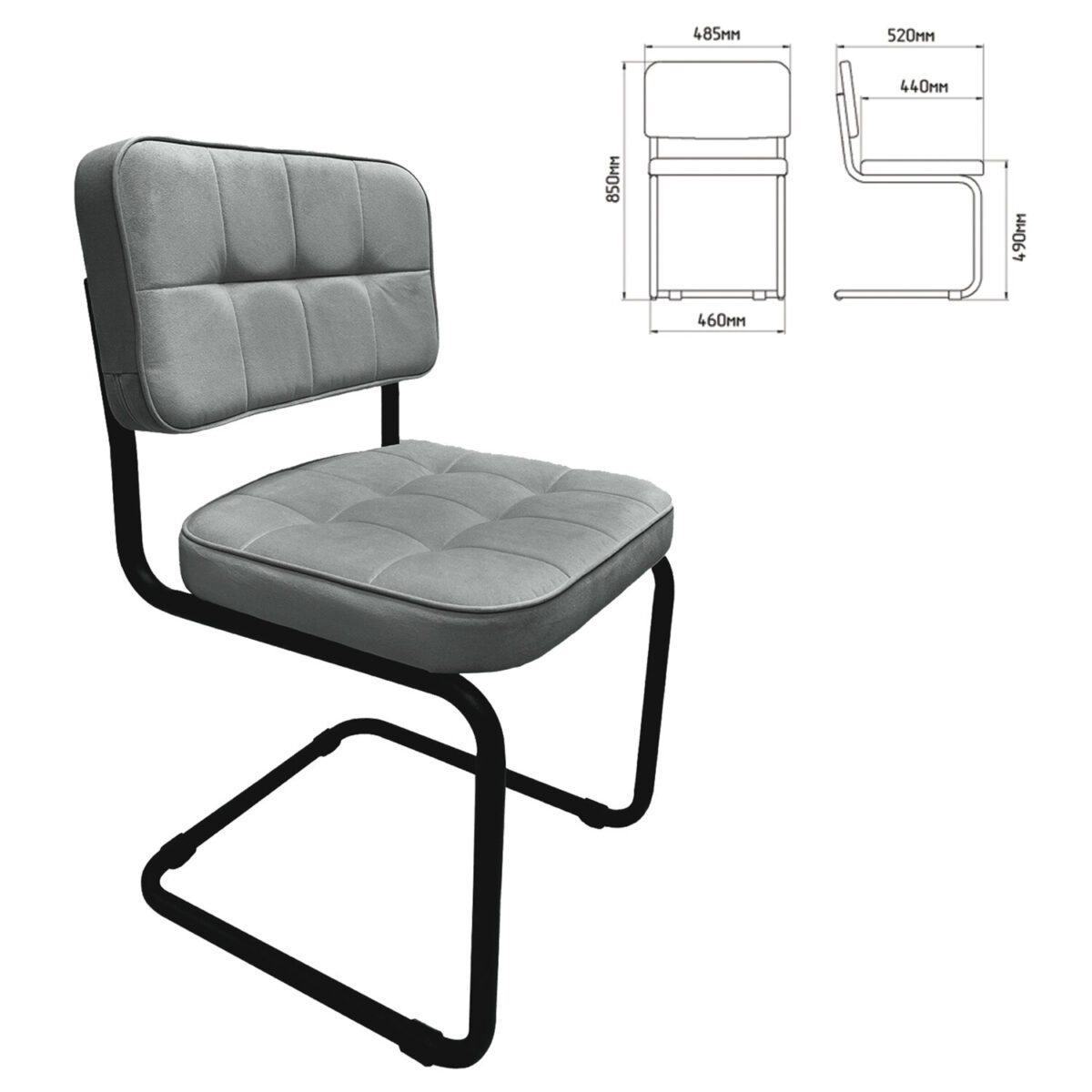Стулья КОМПЛЕКТ 2 шт., РС14М, черный каркас, велюр, графит, разобранные — изображение 3