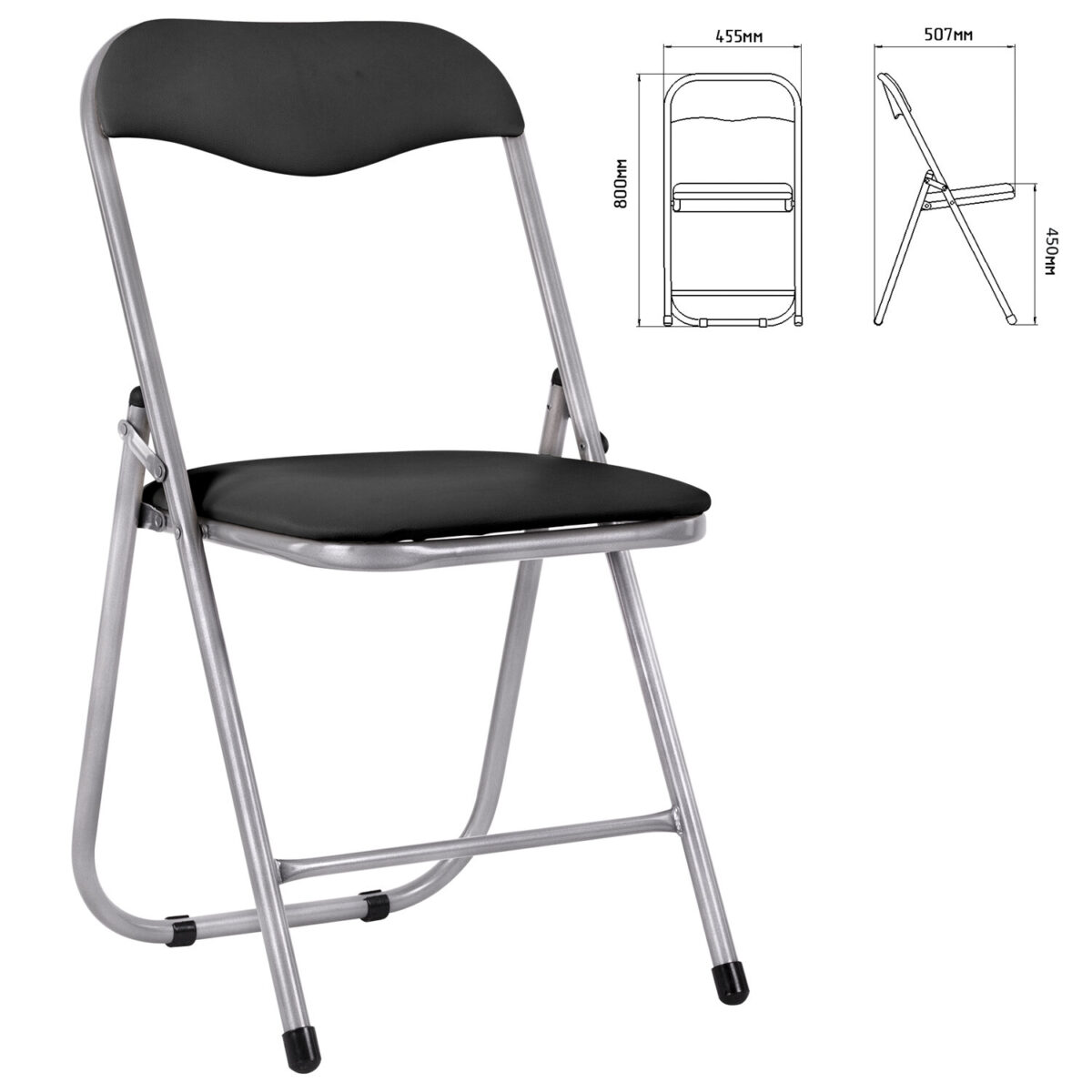 Стул складной для дома и офиса РС04, серебристый каркас, кожзам черный — изображение 1