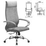 Кресло офисное МЕТТА "L1m 42", хром, сиденье и спинка мягкие, велюр, светло-серое — изображение 3