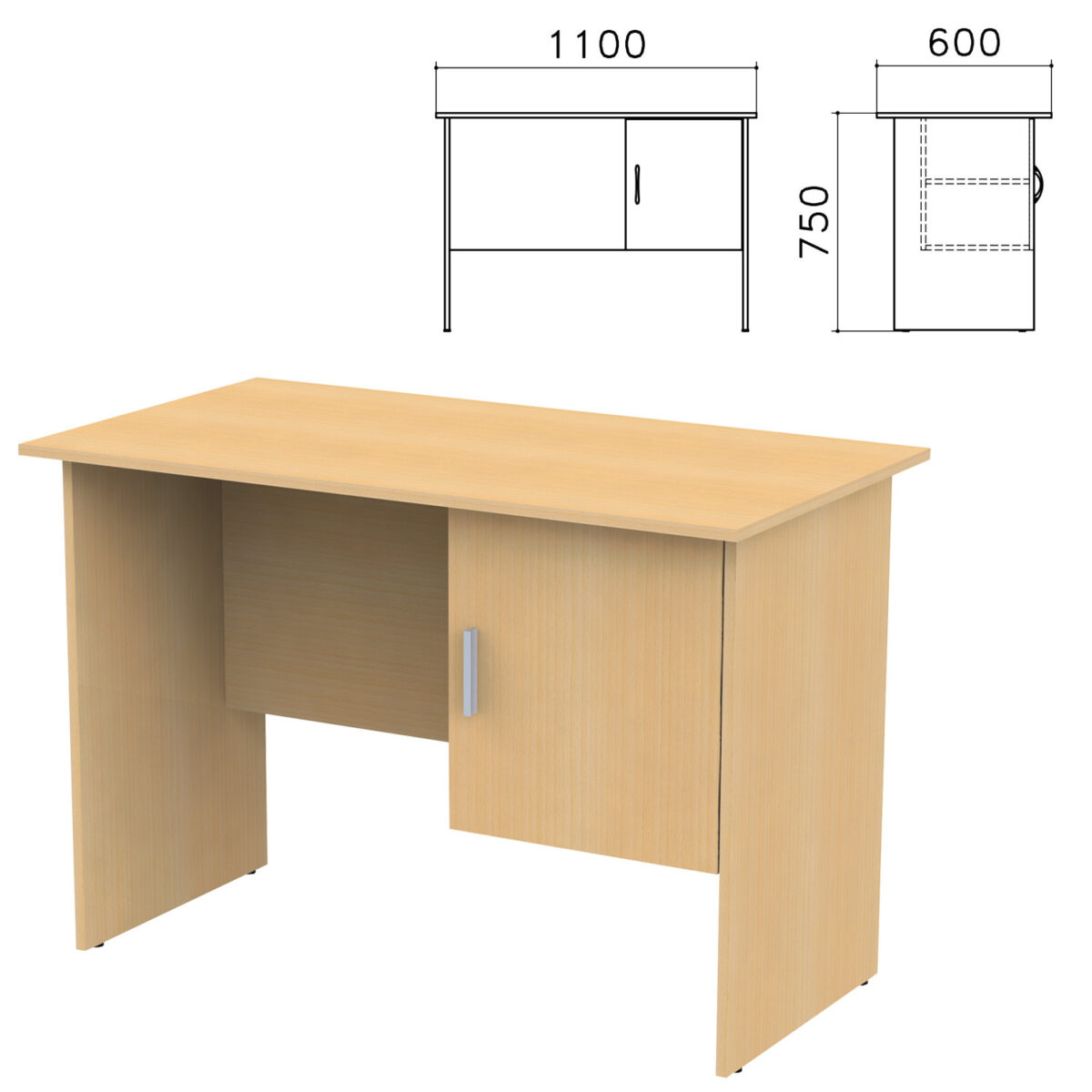 Стол письменный "Канц", 1100х600х750 мм, тумба с дверью, цвет бук невский, СК26.10 — изображение 1