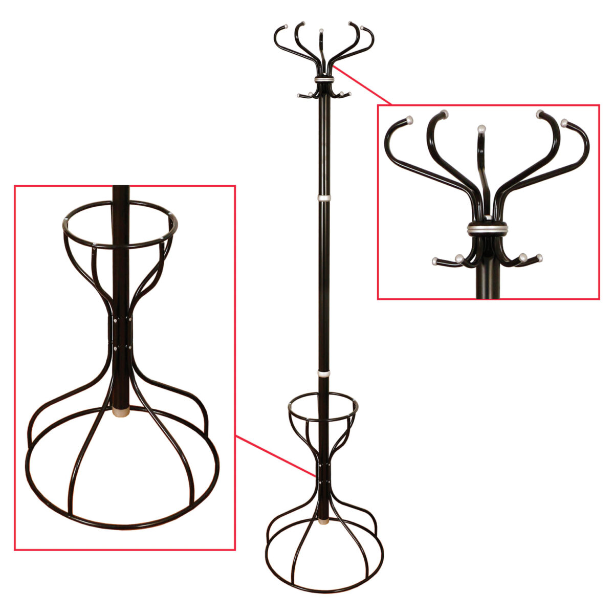 Вешалка-стойка Ажур-3Ф, 1,9 м, основание 46 см, 5 крючков+место для зонтов, металл, черная — изображение 1