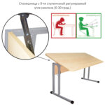 Стол-парта 2-местный, регулируемый угол, "Умник" 1200х500х520-640мм, рост 2-4, серый каркас, ЛДСП клён — изображение 5