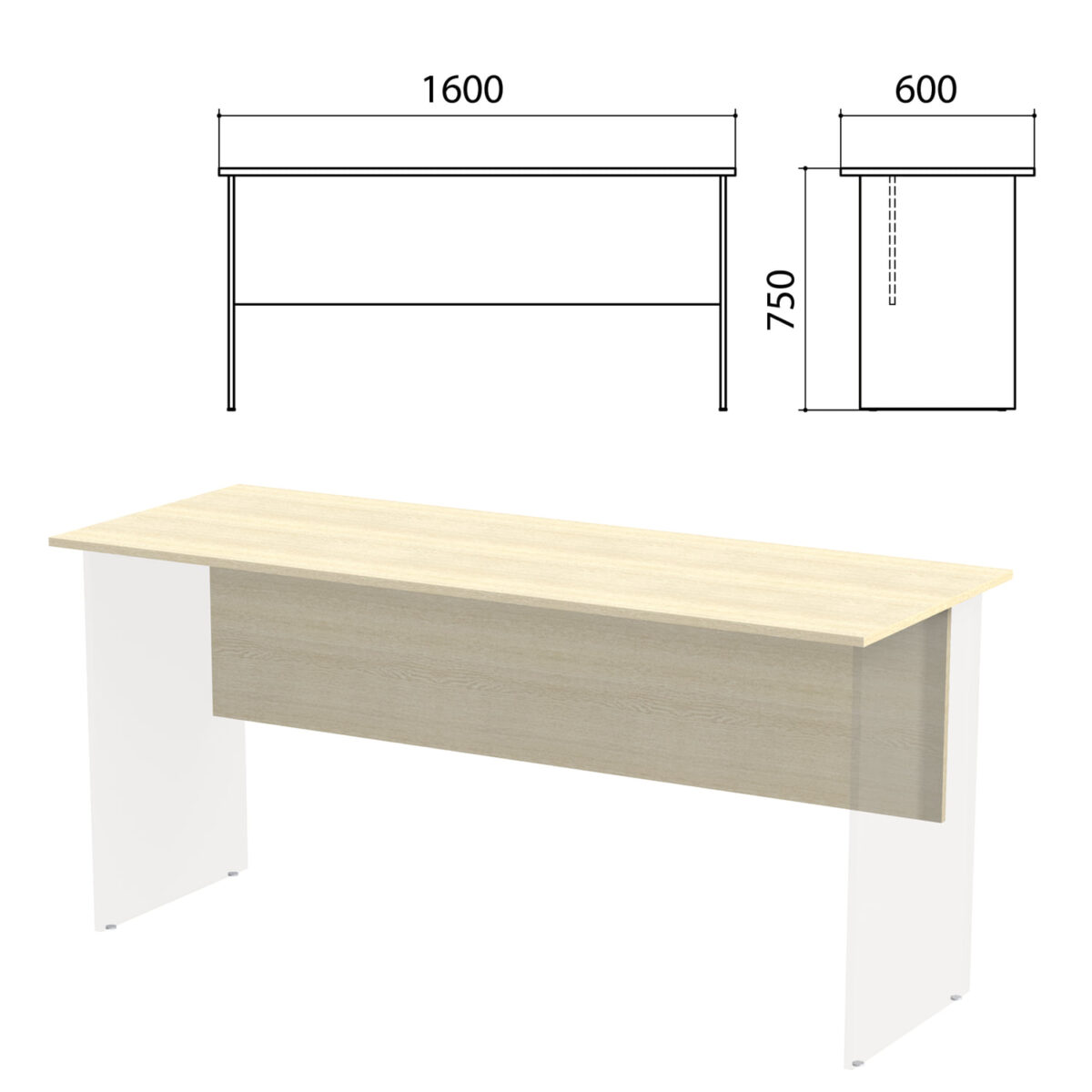 Столешница, царга стола письменного "Канц" 1600х600х750 мм, цвет дуб молочный, СК20.15.1 — изображение 1