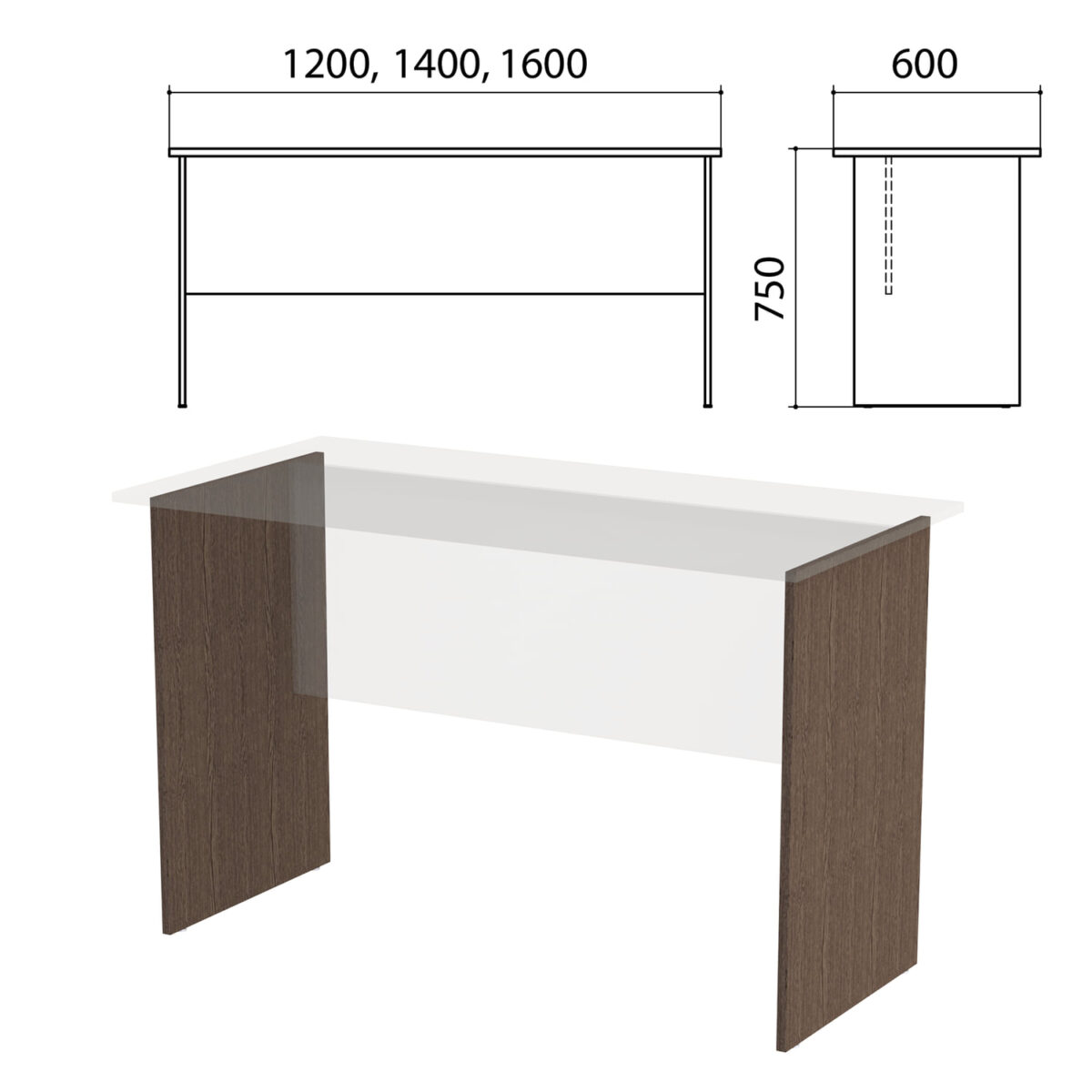 Опоры ЛДСП к столам письменным "Канц" шириной 1200, 1400, 1600 мм, цвет венге, СК20.16.2 — изображение 1