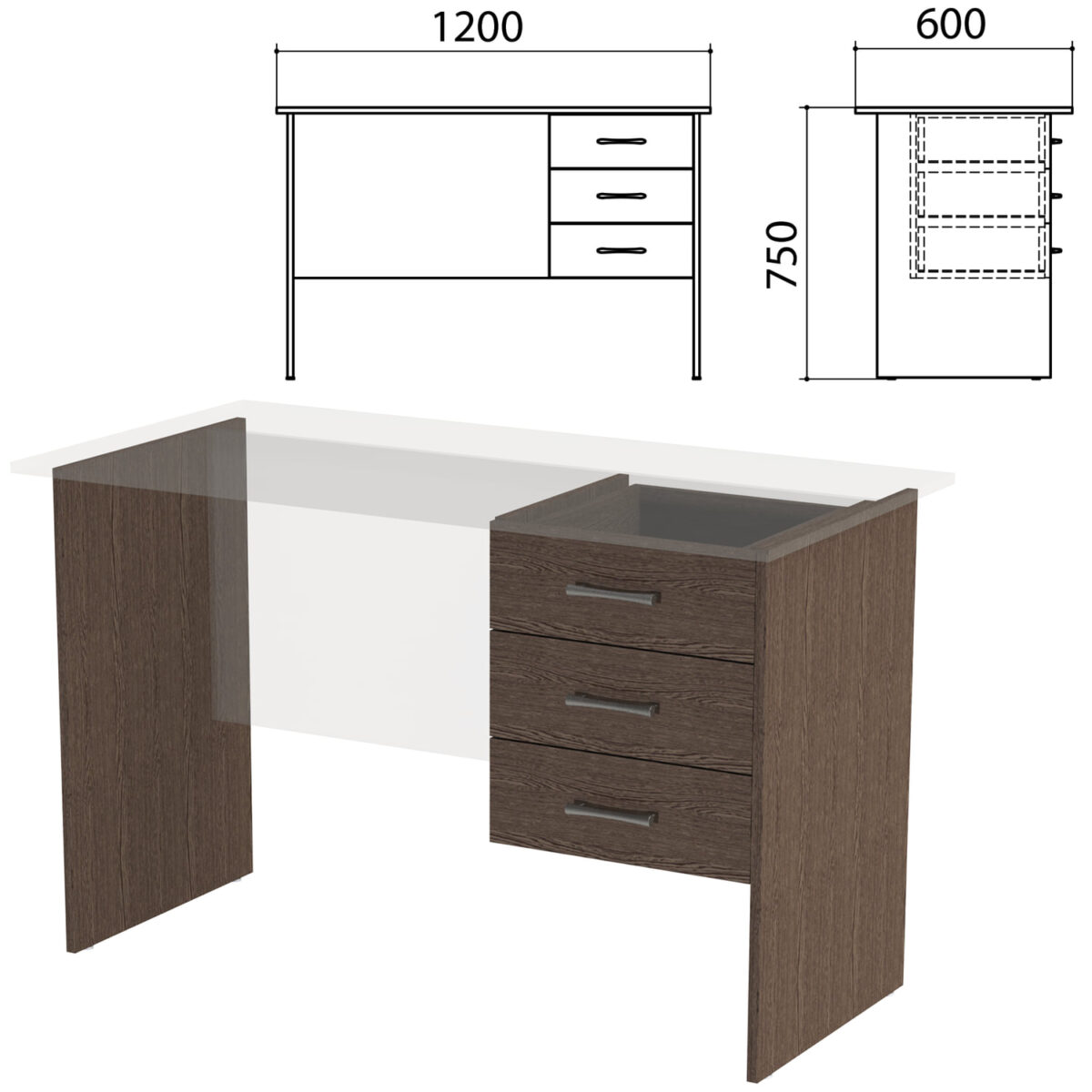 Каркас к столам письменным с тумбой "Канц" 1200х600х750 мм, цвет венге, СК27.16.2 — изображение 1