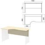 Столешница, царга стола эргономичного "Канц" 1400х800х750 мм, левый, цвет дуб молочный, СК36.15.1