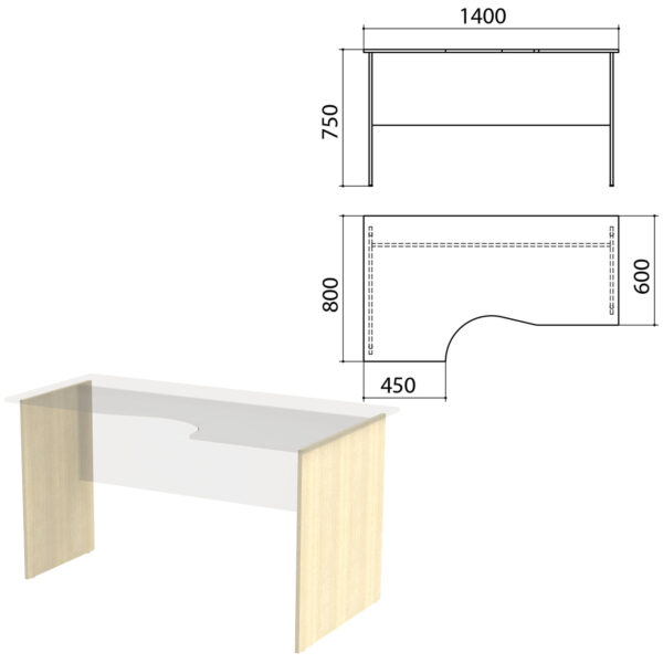 Опоры к столам эргономичным "Канц" 1400х800х750 мм, левый/правый, цвет дуб молочный, СК30.15.2