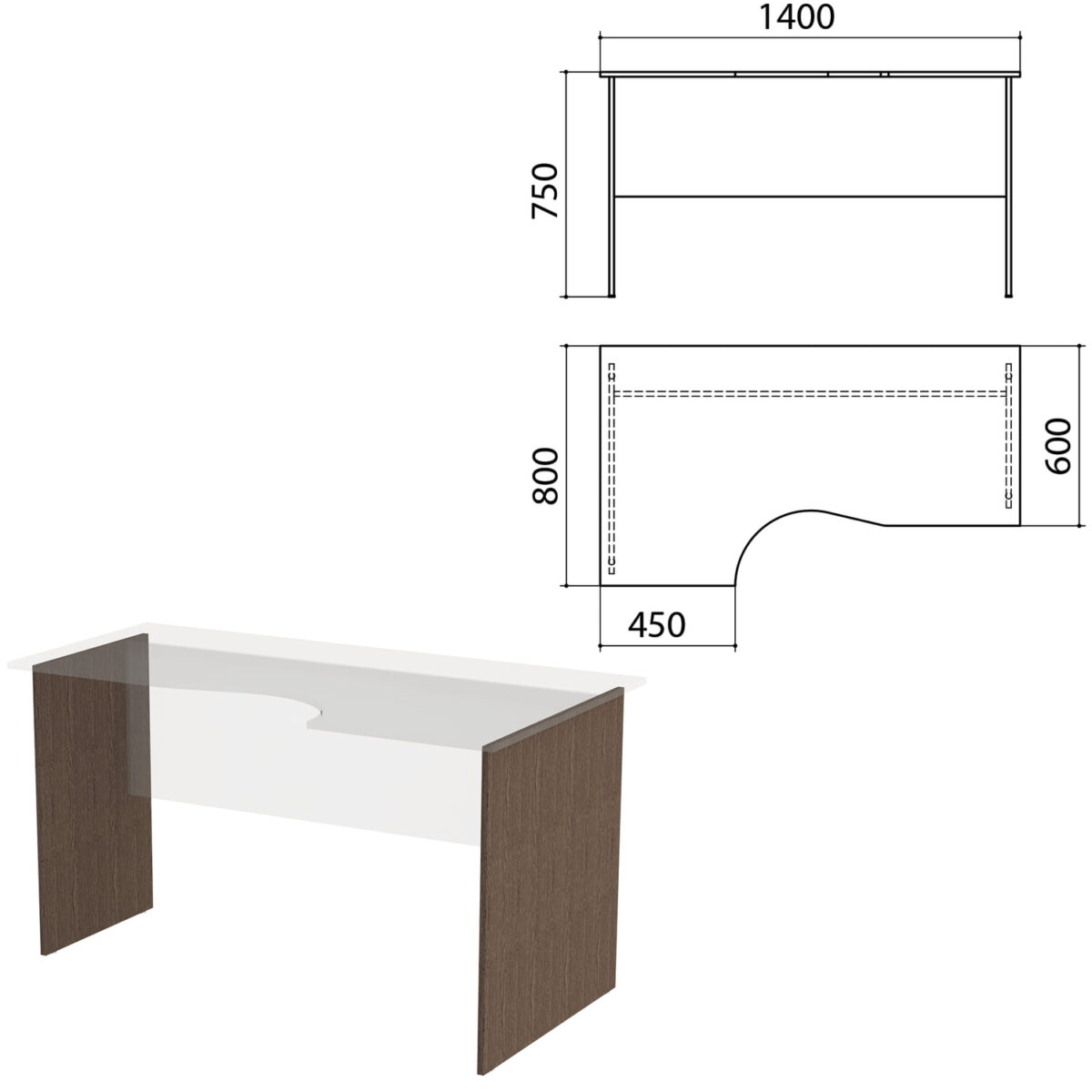 Опоры к столам эргономичным "Канц" 1400х800х750 мм, левый/правый, цвет венге, СК30.16.2 — изображение 1