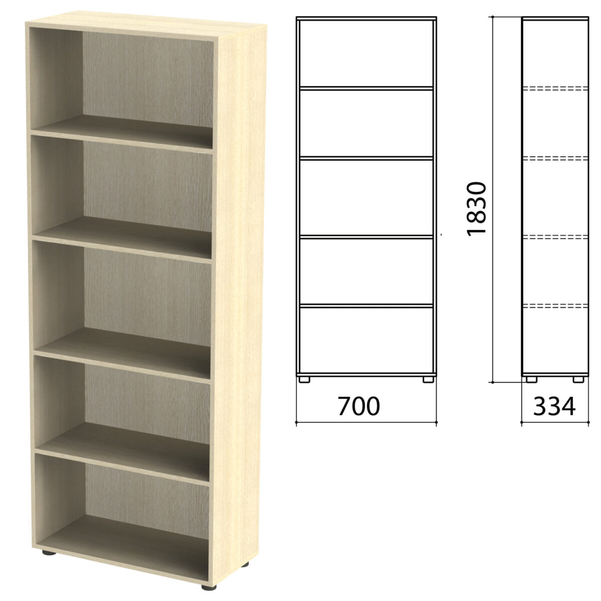 Шкаф (стеллаж) "Канц" 700х330х1830 мм, 4 полки, цвет дуб молочный, ШК31.15 — изображение 1