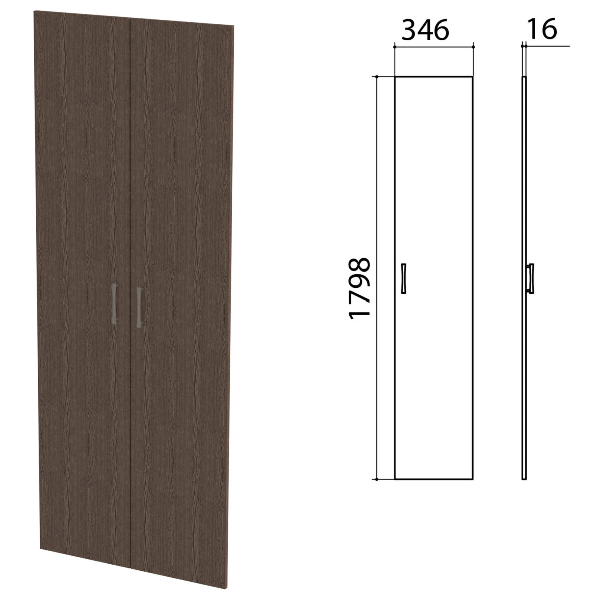 Дверь ЛДСП высокая "Канц", КОМПЛЕКТ 2 шт, 346х16х1798 мм, цвет венге, ШК40.16.1 — изображение 1