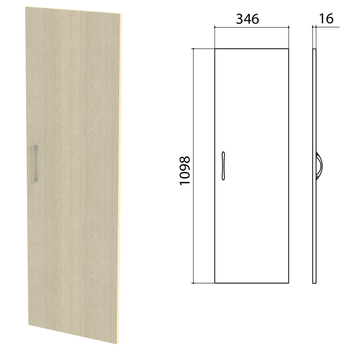 Дверь ЛДСП средняя "Канц" 346х16х1098 мм, цвет дуб молочный, ДК36.15 — изображение 1
