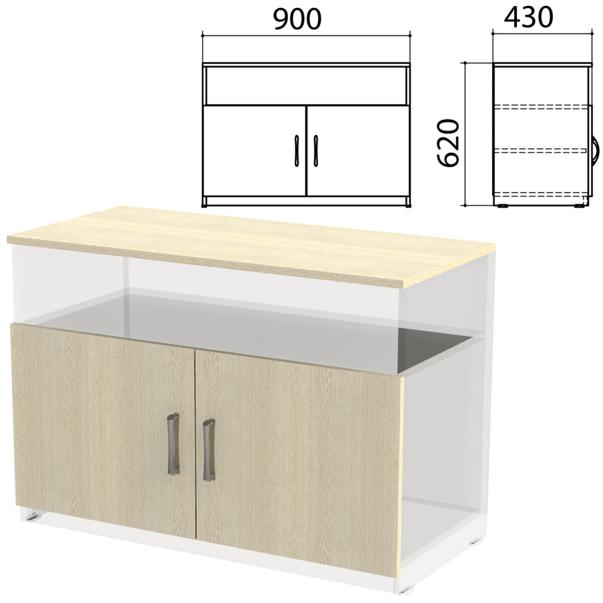 Крышка и фасады тумбы для оргтехники "Канц" 900х430х620 мм, цвет дуб молочный, ТК28.15.1 — изображение 1
