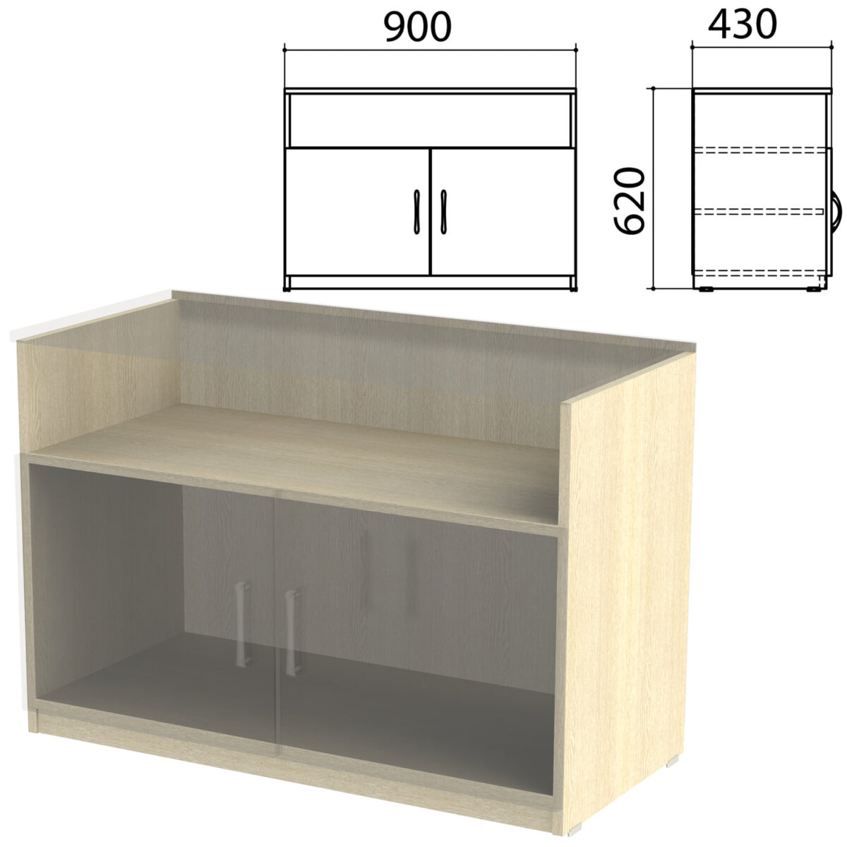 Каркас тумбы для оргтехники "Канц" 900х430х677 мм, цвет дуб молочный, ТК28.15.2 — изображение 1