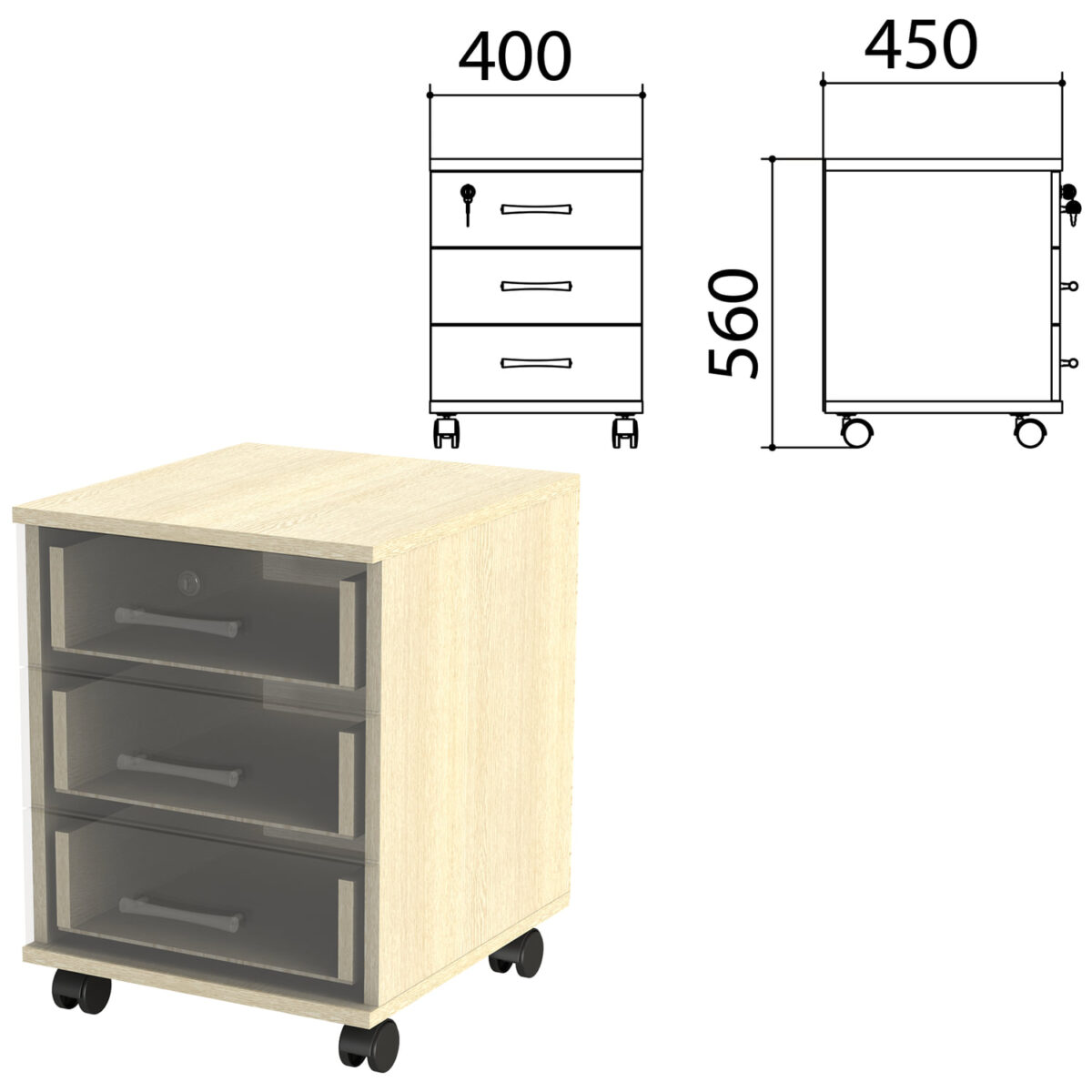 Каркас тумбы подкатной "Канц" 400х450х560 мм, цвет дуб молочный, ТК29.15.1 — изображение 1