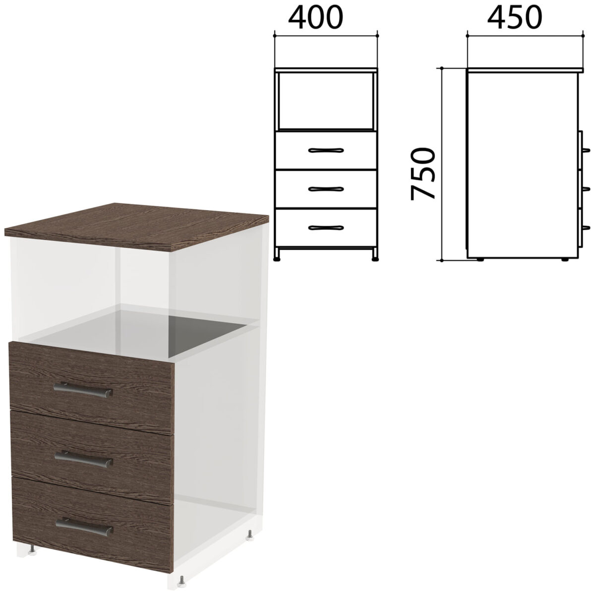 Крышка и фасады ящиков для тумбы приставной "Канц" 400х450х750 мм, цвет венге, ТК31.16.2 — изображение 1