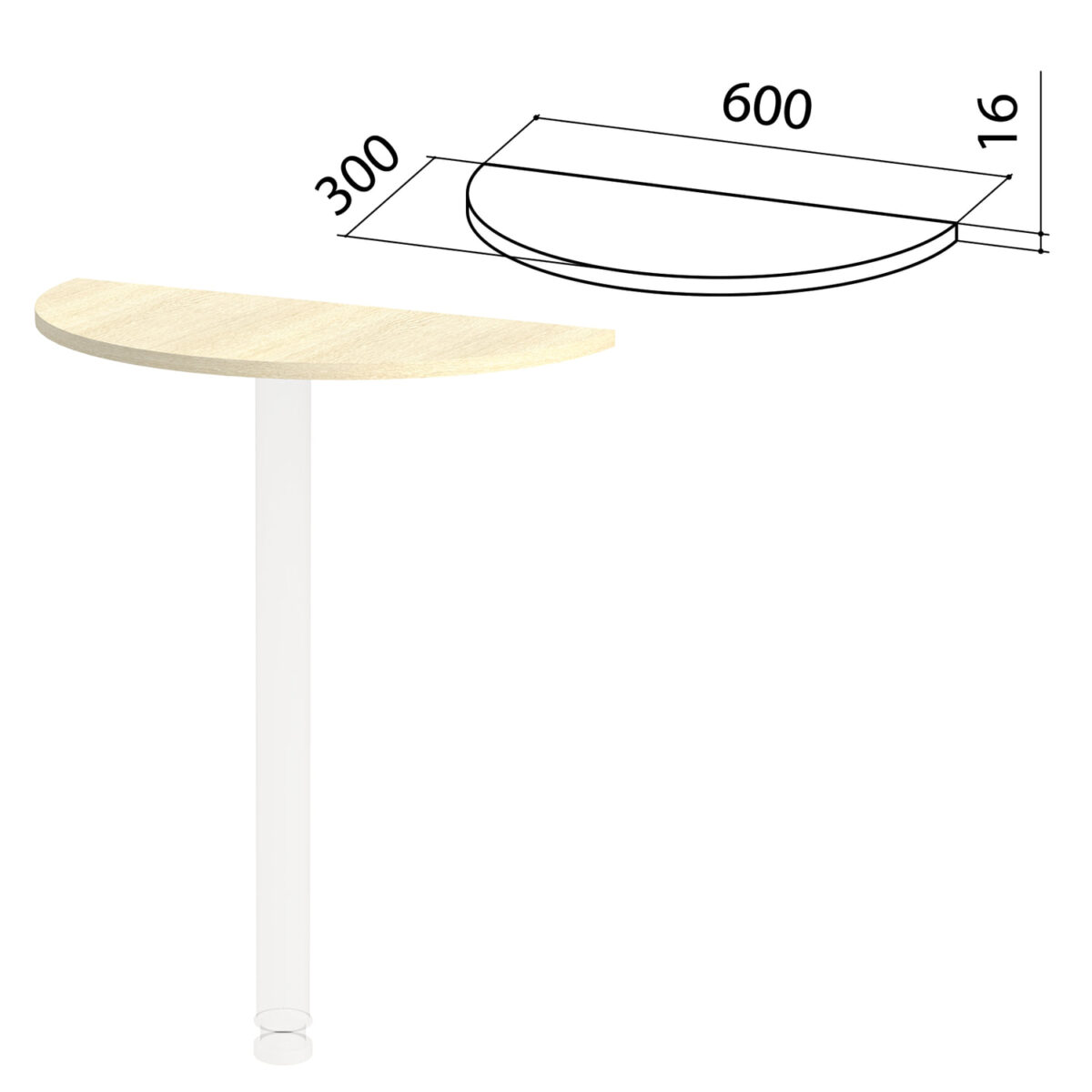 Стол приставной полукруг "Канц", 600х300х750 мм, БЕЗ ОПОРЫ, цвет дуб молочный, ПК35.15 — изображение 1