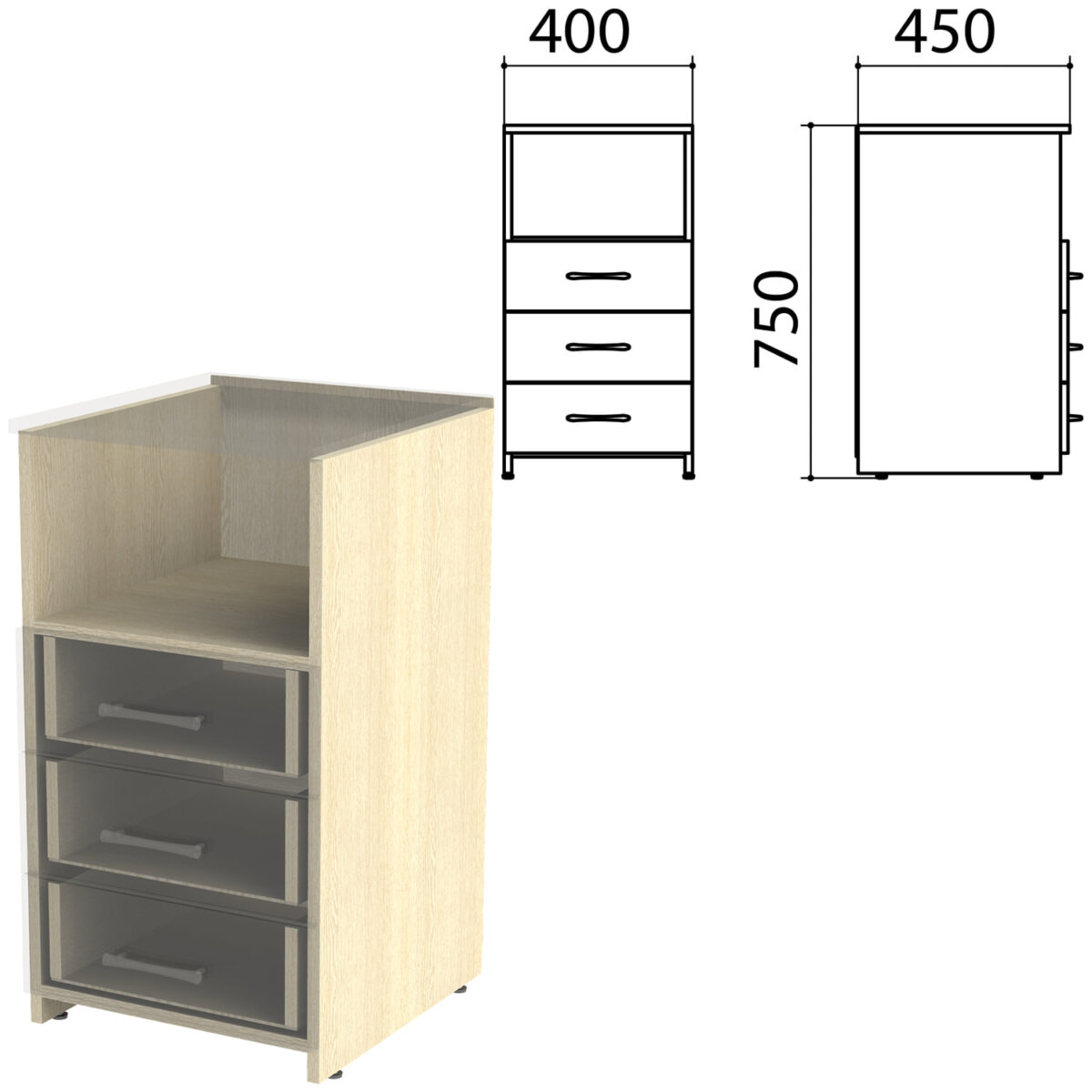 Каркас тумбы приставной "Канц" 400х450х750 мм, цвет дуб молочный, ТК31.15.1 — изображение 1
