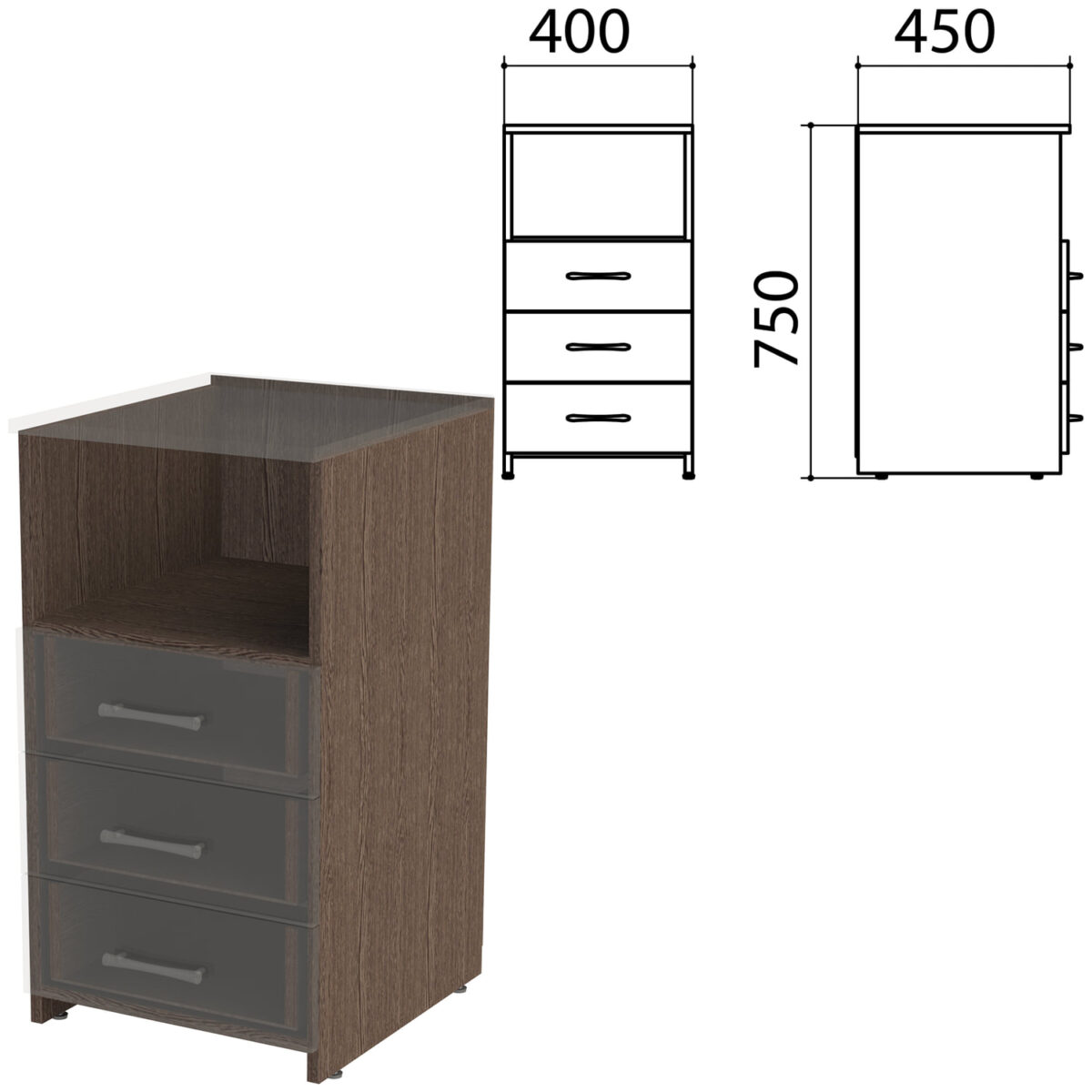 Каркас тумбы приставной "Канц" 400х450х750 мм, цвет венге, ТК31.16.1 — изображение 1
