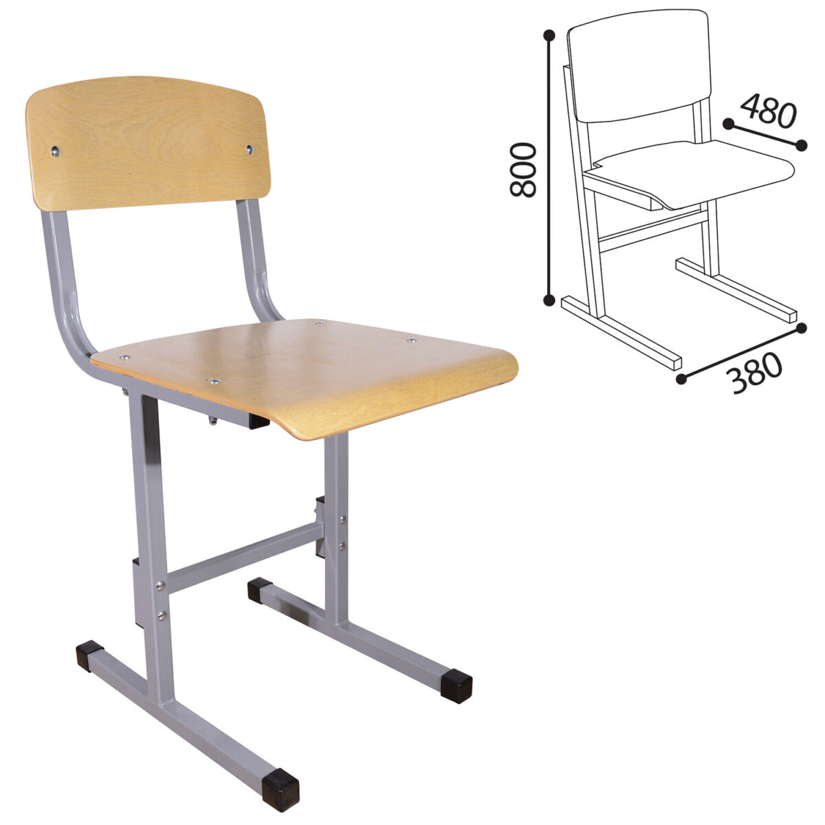 Стул ученический нерегулируемый "Умник", 380х480х800 мм, рост 6, серый каркас — изображение 5