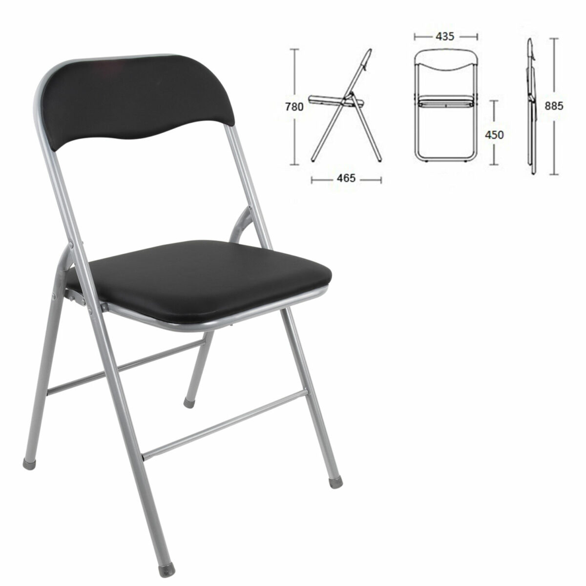 Стул складной BRABIX "Golf CF-007", серебристый каркас, кожзам чёрный, 532891 — изображение 3