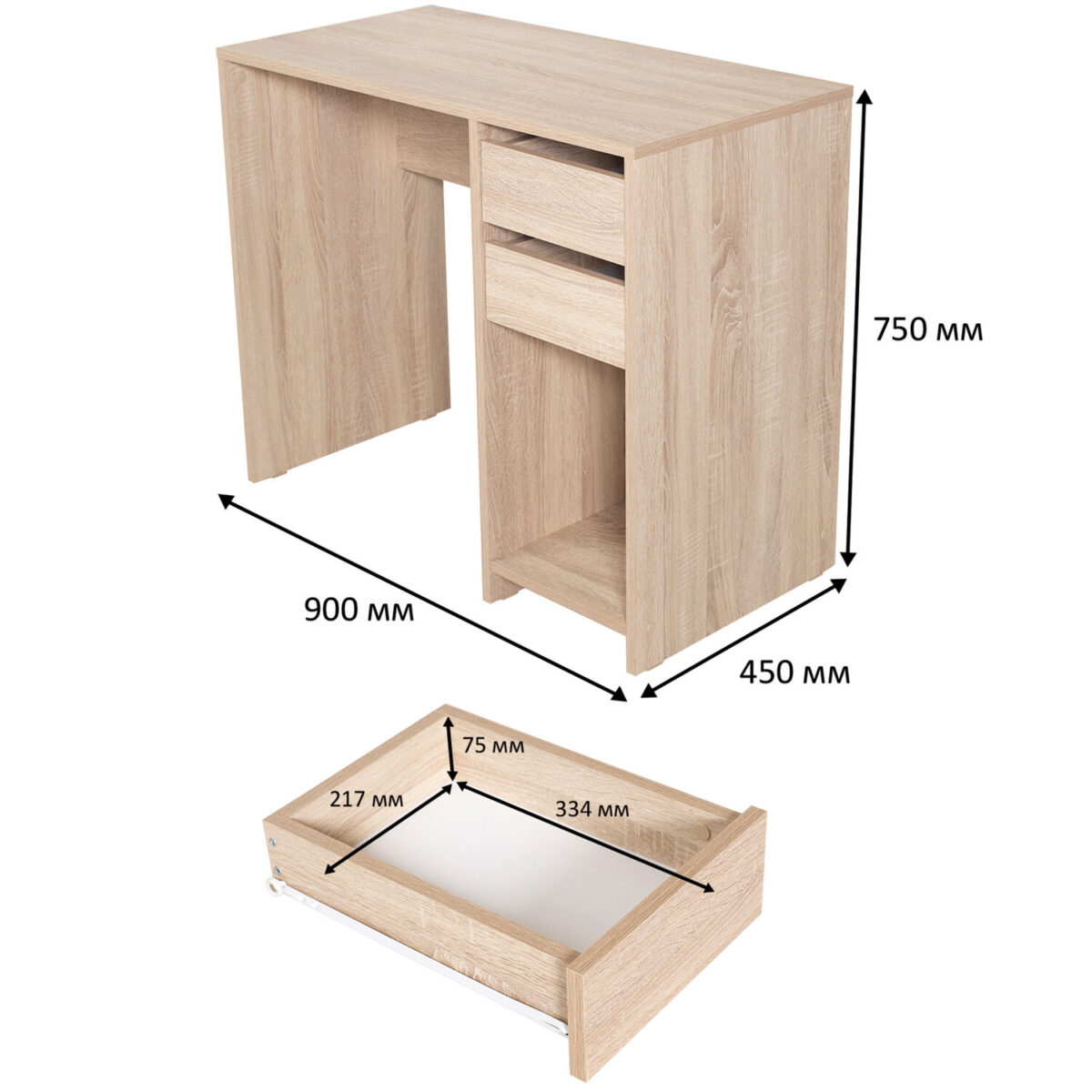 Стол письменный/компьютерный BRABIX "Scandi CD-017", 900х450х750 мм, 2 ящика, дуб сонома, 641895, ЦБ013706-2 — изображение 13