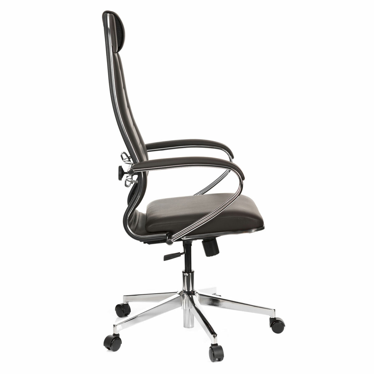 Кресло офисное МЕТТА "К-29" хром, экокожа, сиденье и спинка мягкие, темно-коричневое — изображение 3