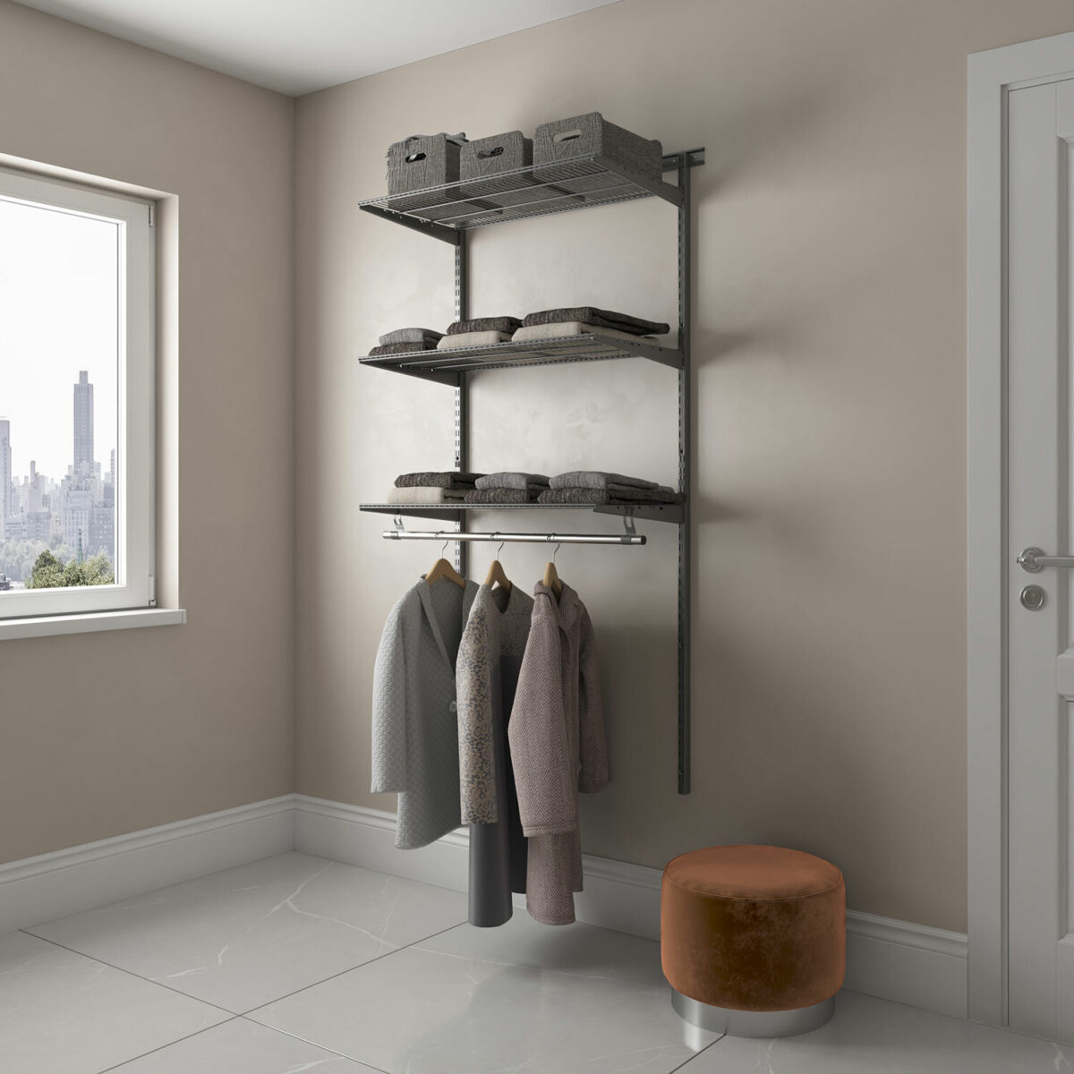 Гардеробная система BASIC G90, 2050х930х450 мм, 3 полки, 1 штанга, графит, S70299914515 — изображение 3