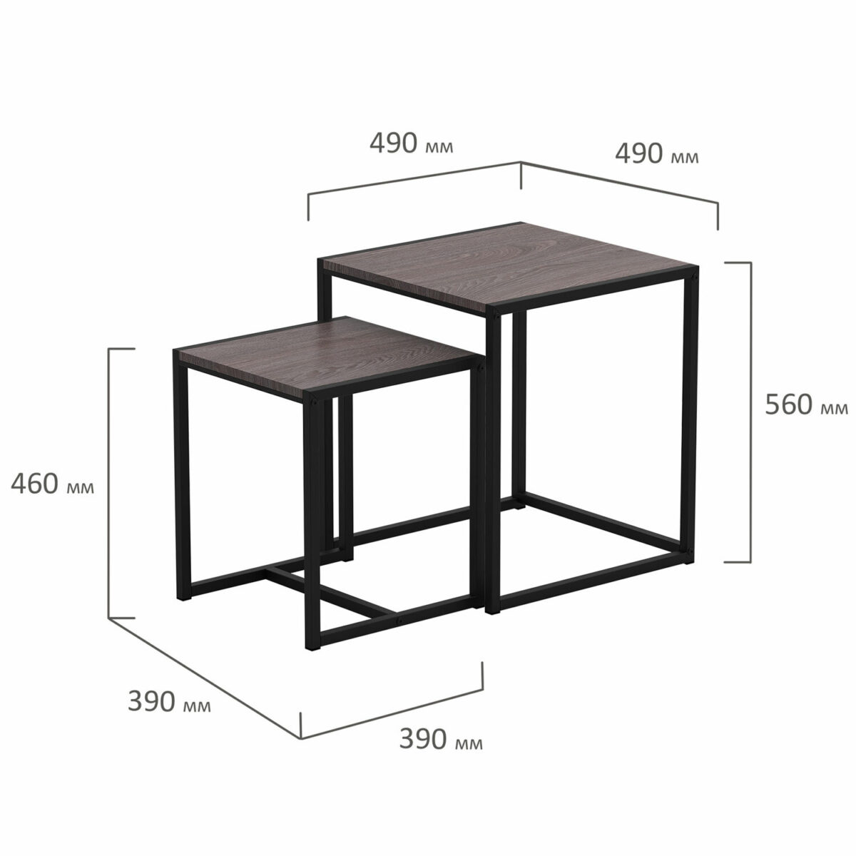 Стол журнальный "Терса", 490х490х560/390х390х460 мм, КОМПЛЕКТ 2 шт., металл/ЛДСП ясень шимо темный — изображение 3