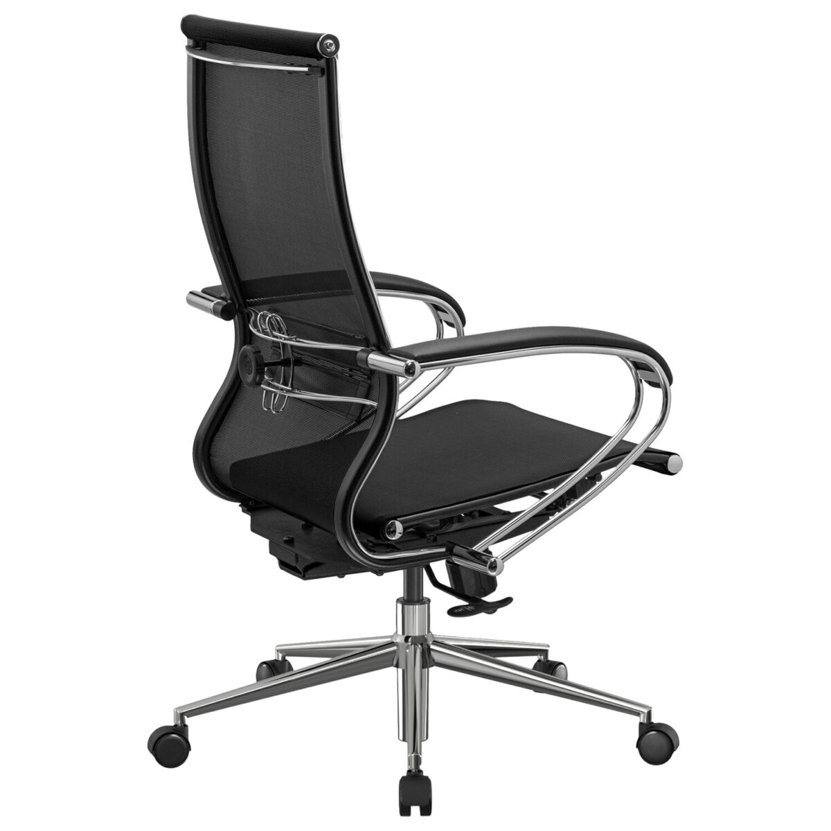 Кресло офисное МЕТТА "К-9" хром, прочная сетка, сиденье и спинка регулируемые, черное — изображение 9