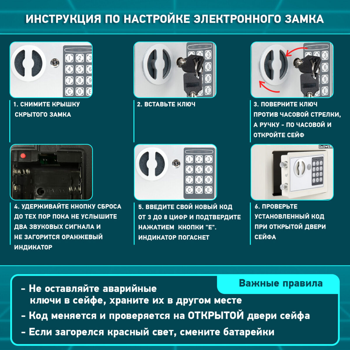 Сейф мебельный DASWERK (ДАСВЕРК) SC-250EL (250х350х250 мм), электронный замок, бежевый, 291345 — изображение 17
