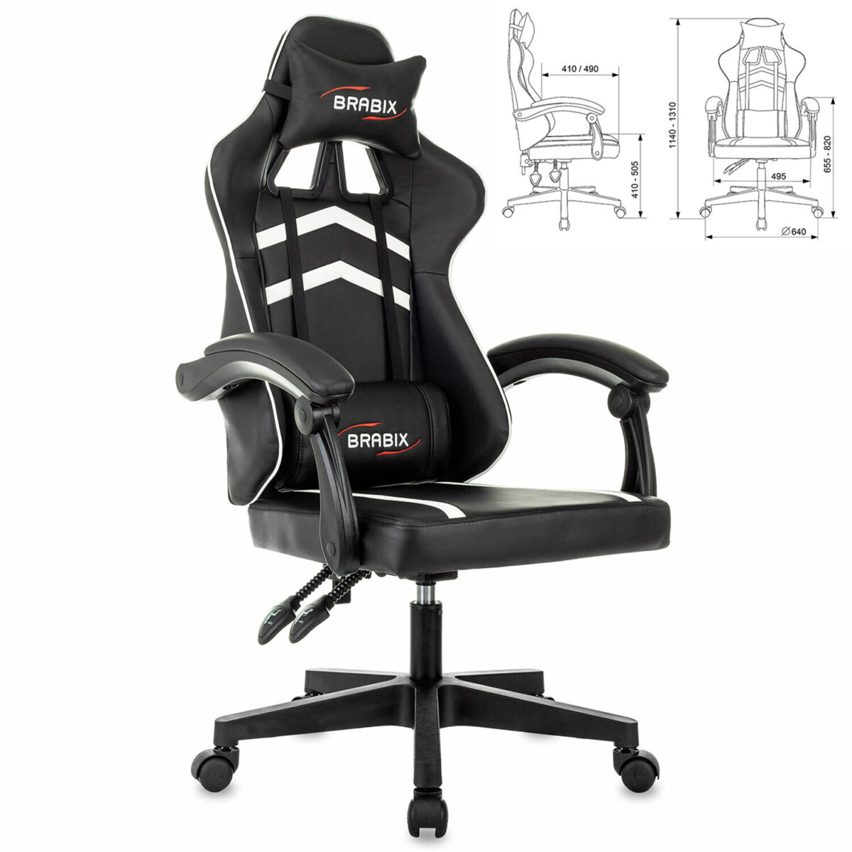 Кресло компьютерное BRABIX "Shooter GM-123", 2 подушки, экокожа, черное/белое, 533191 — изображение 2