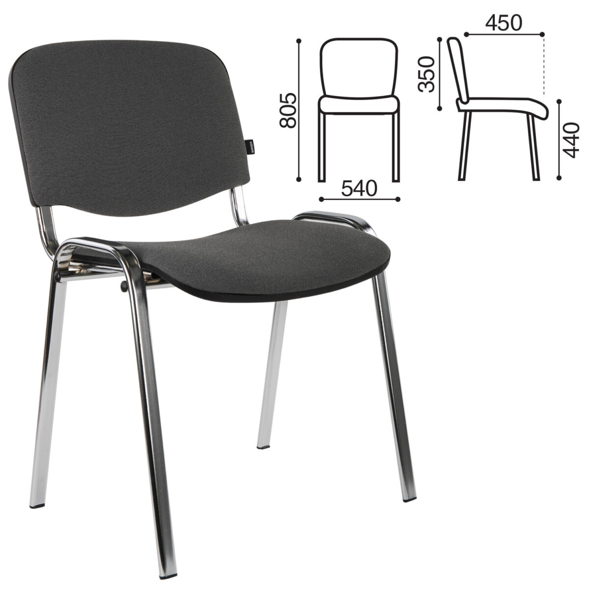 Стул для персонала и посетителей BRABIX "Iso CF-001", хромированный каркас, ткань серая с черным, 531420 — изображение 1