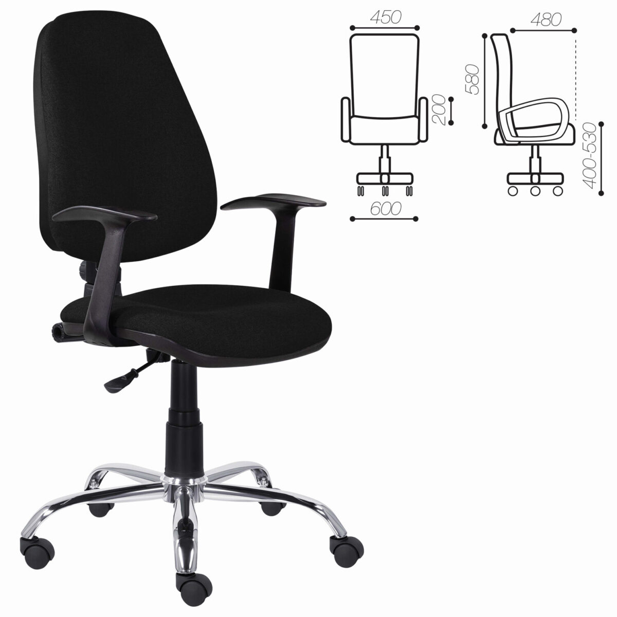 Кресло BRABIX "Comfort MG-322", хром, регулируемая эргономичная спинка, ткань, черное, 532558 — изображение 6