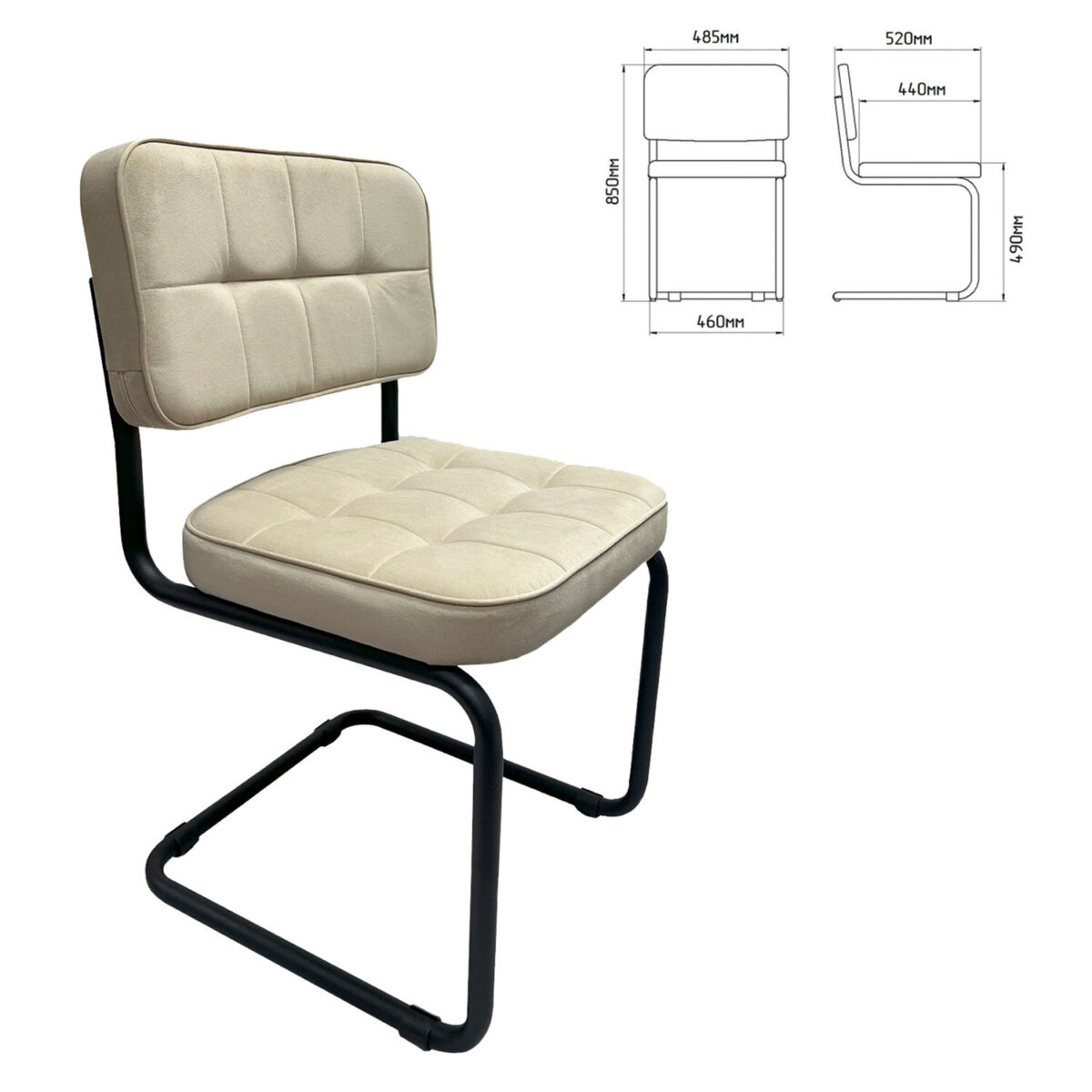 Стулья КОМПЛЕКТ 2 шт., РС14М, черный каркас, велюр, бежевый, разобранные — изображение 3